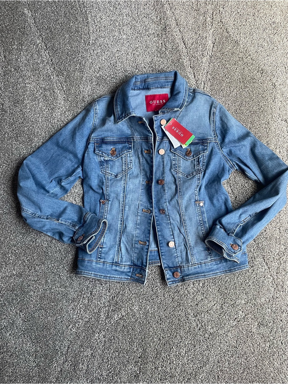 NWT GUESS Alisana Blue Medium Wash Denim Jacket Size Small